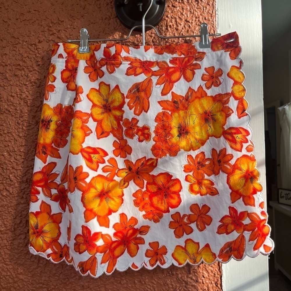 AMI Tropical Floral Retro Skirt/Squart Scalloped Hem Size 8